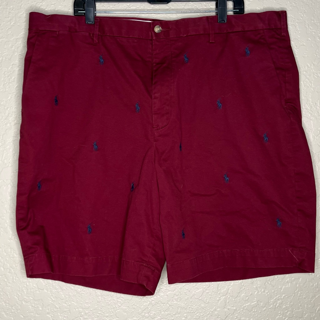 Polo Ralph Lauren Men's Burgundy Polo Embroidered Shorts Sz 42 Vacation, Summer